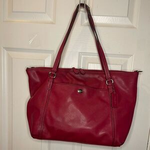 Red Coach Shoulder Bag with silver tone hardwares